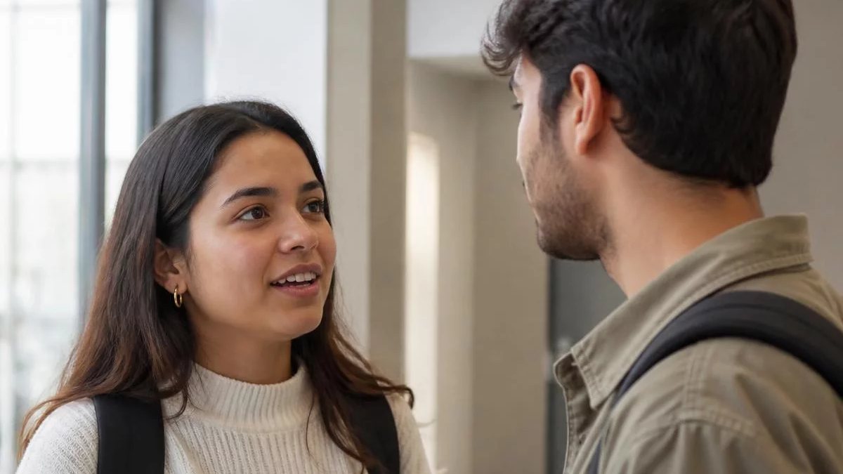 Grupo pequeno em volta da mesa de reunião, cada um com folhas impressas na mão